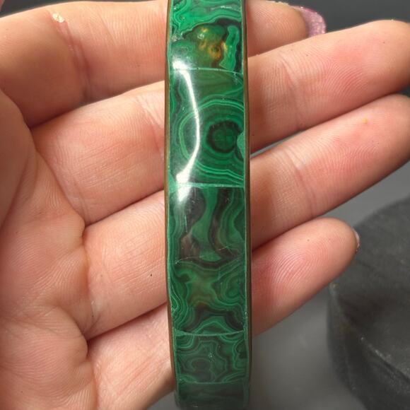 Large Malachite Bangle Bracelet Malachite Bracelet Malachite Inlay 8.75 - Picture 2 of 3
